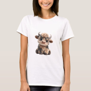 Schattige Fluffy Baby Highland Koe Cowgirl Vrouwen T-shirt