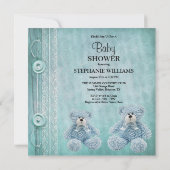 Schattige Fluffy Blue Teddy Baby shower Kaart (Achterkant)