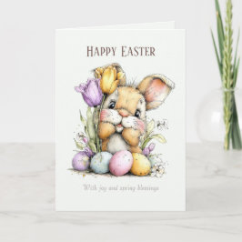 Schattige Fluffy Bunny Grappige Pasen Kaart, Paste Feestdagen Kaart