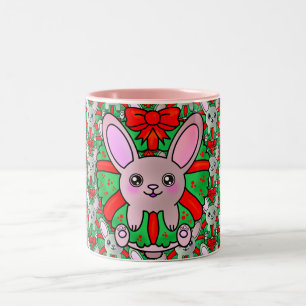 Schattige Fluffy Bunny in kerstmis Tweekleurige Koffiemok