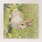 Schattige Fluffy Bunny Weide met Wilde Bloemen Legpuzzel (Horizontaal)