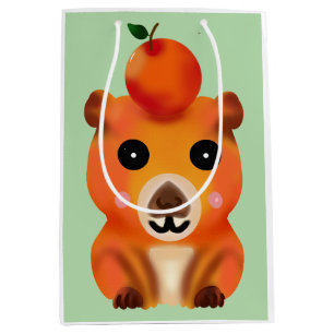 Schattige Fluffy Capybara met Oranje   Kawaii Dier Medium Cadeauzakje