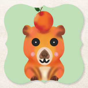 Schattige Fluffy Capybara met Sinaasappel   Kawaii Kartonnen Onderzetters