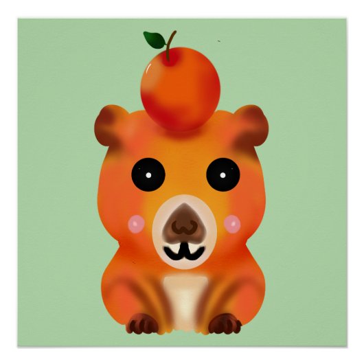 Schattige Fluffy Capybara met Sinaasappel | Kawaii Perfect Poster (Voorkant)