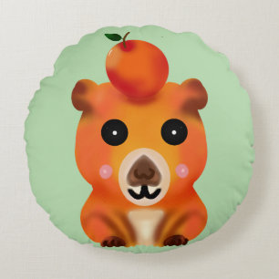 Schattige Fluffy Capybara met Sinaasappel Kawaii Rond Kussen