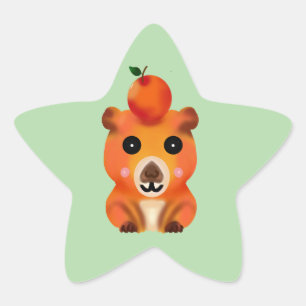 Schattige Fluffy Capybara met Sinaasappel   Kawaii Ster Sticker