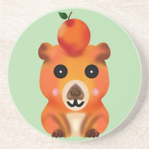 Schattige Fluffy Capybara met Sinaasappel   Kawaii Zandsteen Onderzetter