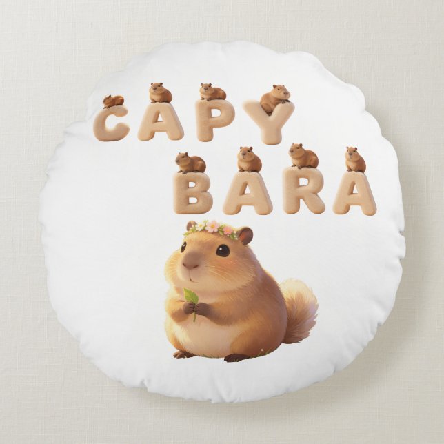 Schattige Fluffy Capybara Sierkussen, Aardig A Rond Kussen (Voorkant)
