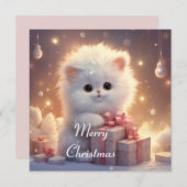 Schattige Fluffy Cat Christmas-Kaart Feestdagenkaart (Voorkant / Achterkant)