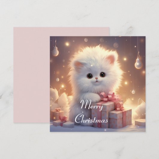 Schattige Fluffy Cat Christmas-Kaart Feestdagenkaart (Voorkant / Achterkant)