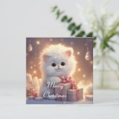 Schattige Fluffy Cat Christmas-Kaart Feestdagenkaart (Staand voorkant)