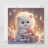 Schattige Fluffy Cat Christmas-Kaart Feestdagenkaart (Voorkant)