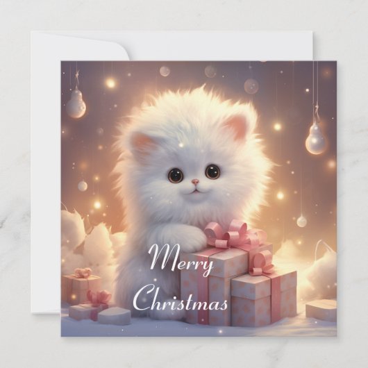 Schattige Fluffy Cat Christmas-Kaart Feestdagenkaart (Voorkant)