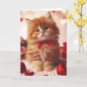 Schattige Fluffy Ginger Valentijnsdag Kitten Kaart (Gele Bloem)