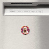Schattige Fluffy Hond met Bloemen Magneet (Insitu (Vaatwasser))