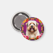 Schattige Fluffy Hond met Bloemen Magneet (Voorkant / Achterkant)
