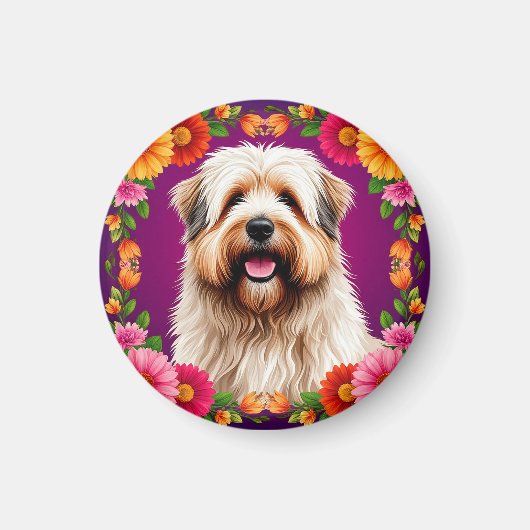 Schattige Fluffy Hond met Bloemen Magneet (Voorkant)