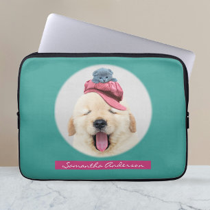 Schattige Fluffy Hond met Kat, Naam Laptop Sleeve