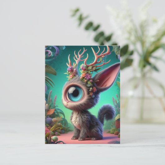 Schattige Fluffy Jackalope Bunny met één oog Briefkaart (Staand voorkant)