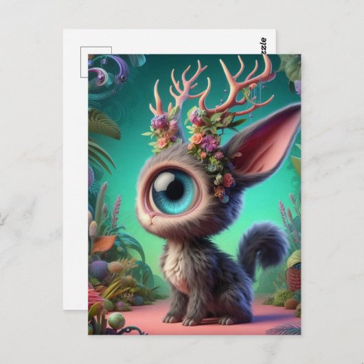 Schattige Fluffy Jackalope Bunny met één oog Briefkaart (Voorkant / Achterkant)
