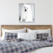 Schattige Fluffy Japanse Spitz Puppy Canvas Afdruk (Insitu (Slaapkamer))