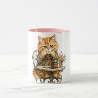 Schattige Fluffy Kat Drinkt Koffie Vintage Waterve Mok