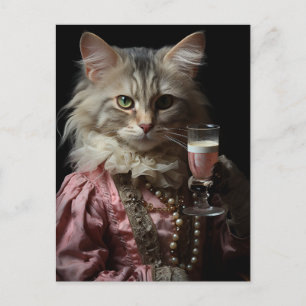 Schattige Fluffy Kat en Roze Champagne Briefkaart
