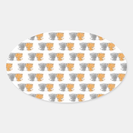 Schattige Fluffy Kittens Illustratie Cat Art Ovale Sticker (Voorkant)