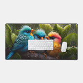 Schattige Fluffy Kleurrijke Vogels in de regen Bureaumat (Keyboard & Muis)