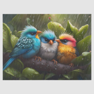 Schattige Fluffy Kleurrijke Vogels in de regen Tissuepapier