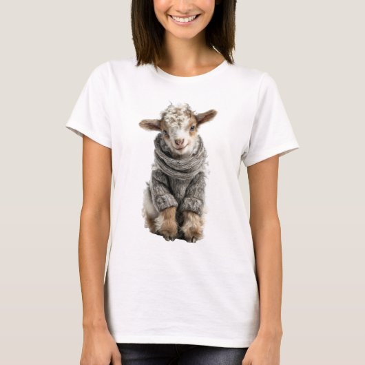 Schattige Fluffy Lam Met Gebreide Wol T-shirt (Voorkant)