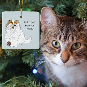 Schattige Fluffy Perzische Kat Grappige Miauw Blau Keramisch Ornament