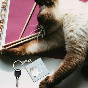 Schattige Fluffy Perzische Kat Grappige Miauw Blau Sleutelhanger