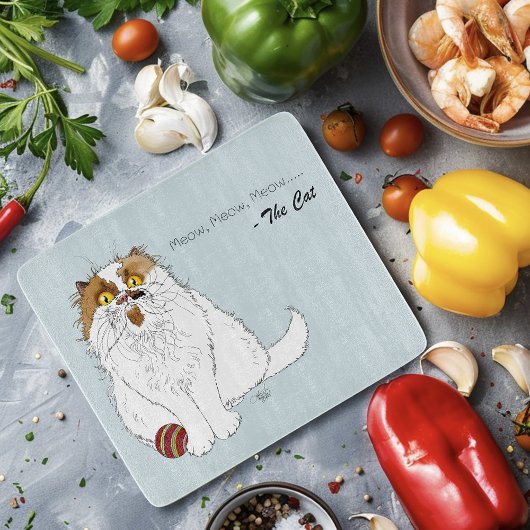 Schattige Fluffy Perzische Kat Grappige Miauw Blau Snijplank
