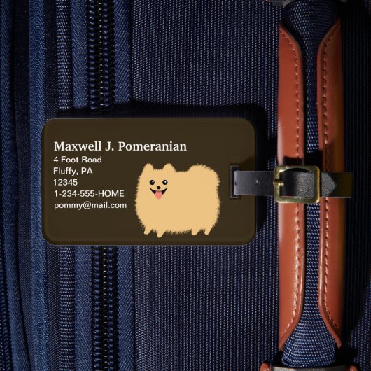 Schattige Fluffy Pomeranian met Tekst Bagagelabel (Voorkant Insitu 4)
