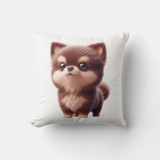 Schattige Fluffy Puppy � Aardig Hond Ontwerp Kussen (Voorkant)