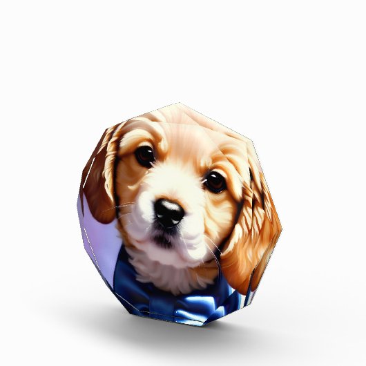 Schattige Fluffy Puppy met Cute Blue Bow Stropdas Fotoblokken (Rechts)