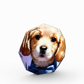 Schattige Fluffy Puppy met Cute Blue Bow Stropdas Fotoblokken (Links)