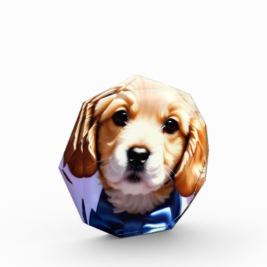 Schattige Fluffy Puppy met Cute Blue Bow Stropdas Fotoblokken (Links)