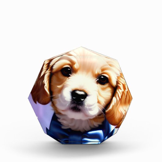 Schattige Fluffy Puppy met Cute Blue Bow Stropdas Fotoblokken (Voorkant)