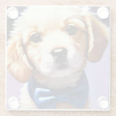 Schattige Fluffy Puppy met Cute Blue Bow Stropdas Glazen Onderzetter (Achterkant)