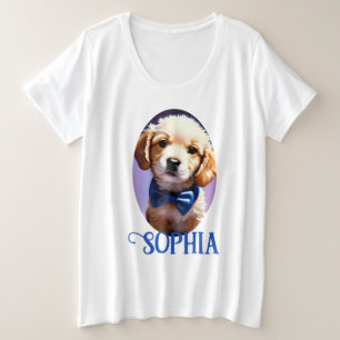 Schattige Fluffy Puppy met Cute Blue Bow Stropdas Grote Maat T-shirt