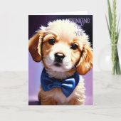 Schattige Fluffy Puppy met Cute Blue Bow Stropdas Kaart (Voorkant)