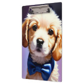 Schattige Fluffy Puppy met Cute Blue Bow Stropdas Klembord (Links)