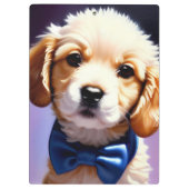 Schattige Fluffy Puppy met Cute Blue Bow Stropdas Klembord (Achterkant)