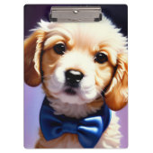 Schattige Fluffy Puppy met Cute Blue Bow Stropdas Klembord (Voorkant)