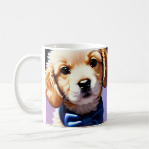 Schattige Fluffy Puppy met Cute Blue Bow Stropdas Koffiemok
