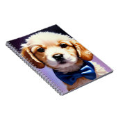 Schattige Fluffy Puppy met Cute Blue Bow Stropdas Notitieboek (Rechterzijde)