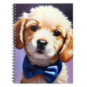 Schattige Fluffy Puppy met Cute Blue Bow Stropdas Notitieboek (Voorkant)