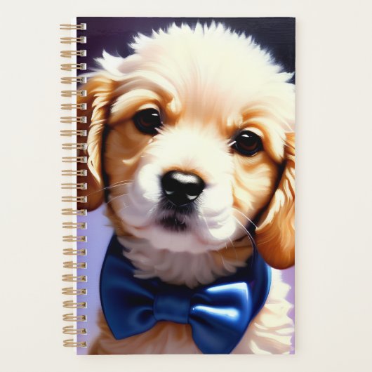 Schattige Fluffy Puppy met Cute Blue Bow Stropdas Planner (Voorkant)